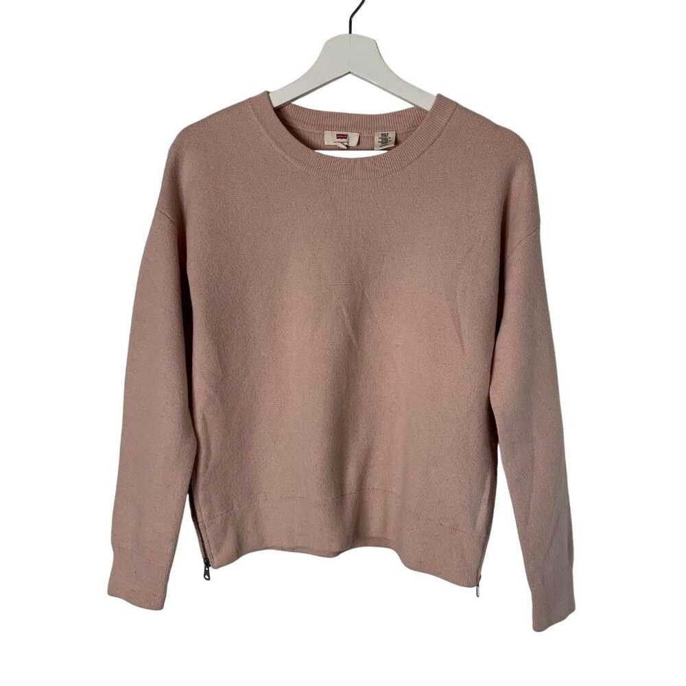 Levi's Sweater Womens XS Pink Blush Crewneck Side Zip Knit Pullover Balletcore‎